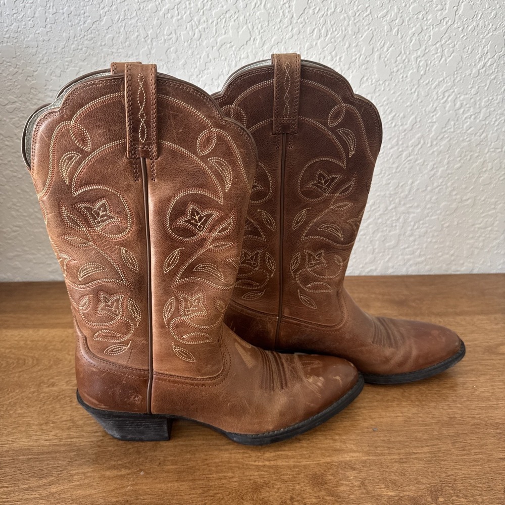 Ariat Cowboy Boots 7.5 B Women's Heritage Brown Floral R Toe